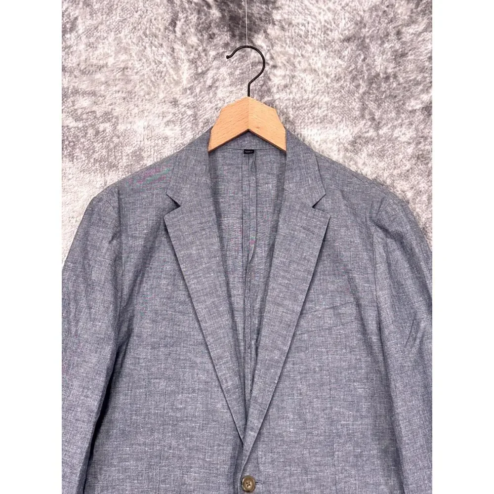 J Crew Ludlow Slim Blazer 38 R Mens Somelos Blue Cotton Linen Chambray Jacket